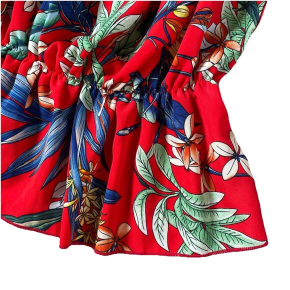 Jacaranda Womens M Off Shoulders Red Multicolored Tropical Floral Peplum Blouse - Picture 3 of 6